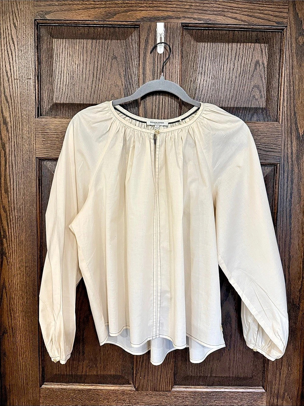 Scotch & Soda Gathered Cotton Blouse in Cream Size Small